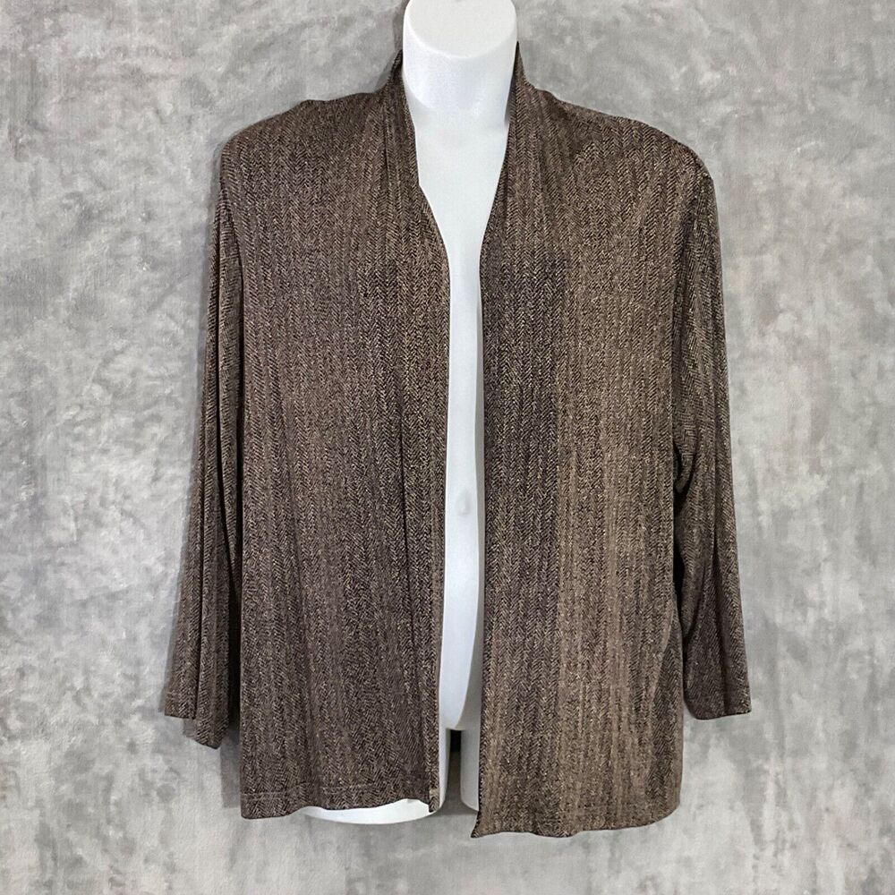 Vikki Vi slinky travel Artsy open front cardigan size  2X black/brown